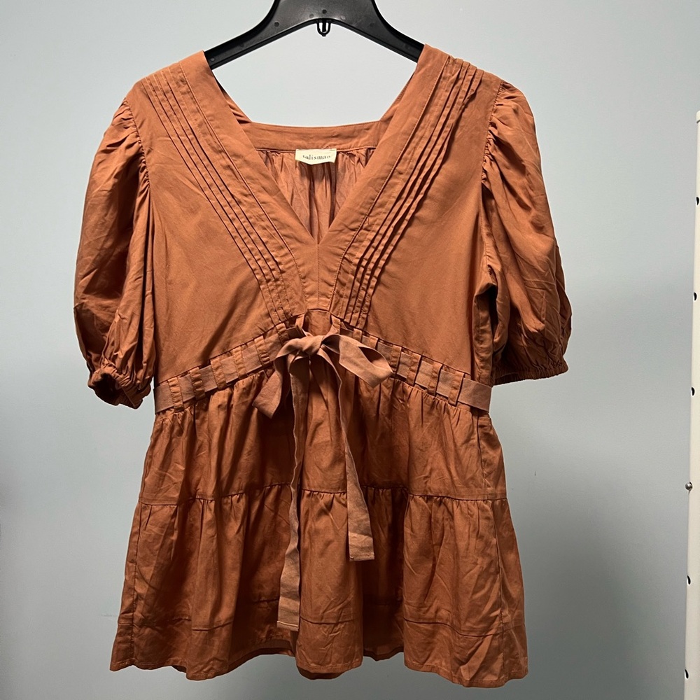 Talisman Terracotta Blouse with Tie Detail